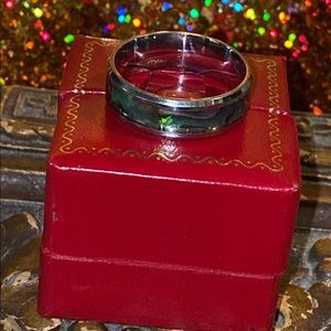 MENS SILVER BLUE GREEN INLAY WEDDING BAND CASUAL GIFT NEW BOX !!